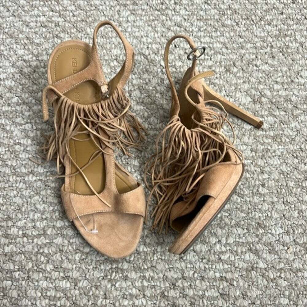 KENDALL + KYLIE leather fringe sandal cream tan  brown size 8